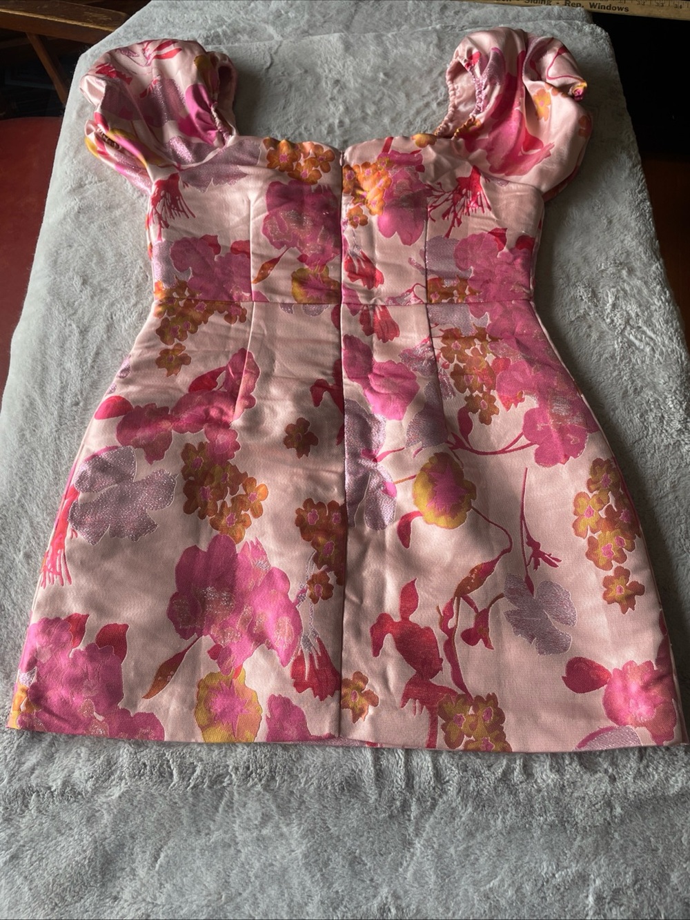 Lulu's Pink Floral Puff-Sleeve Mini Dress size L - Picture 5 of 5